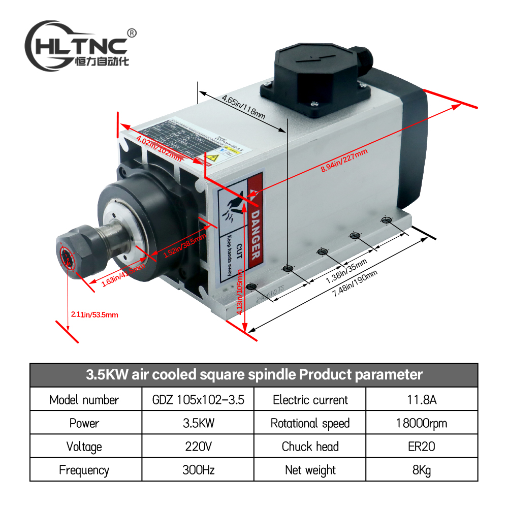 3.5KW ER20 220VSquare Fly-edge - Cnc Spindle Motor 评论和价格